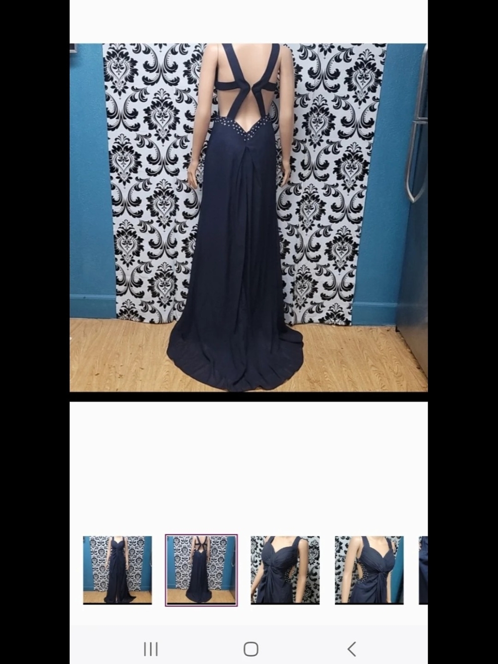 Navy Blue Open-Back Maxi Evening Dress